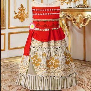MOANA Red & White Tiered Skirt with Tassel Hem, Lace Trim,  sz 6